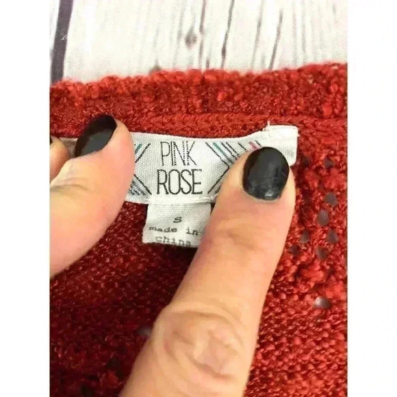 Rusty-Red Zig Zag Chevron Sweater Top SMALL 100% Acrylic Women's Pink Rose - Picture 4 of 12